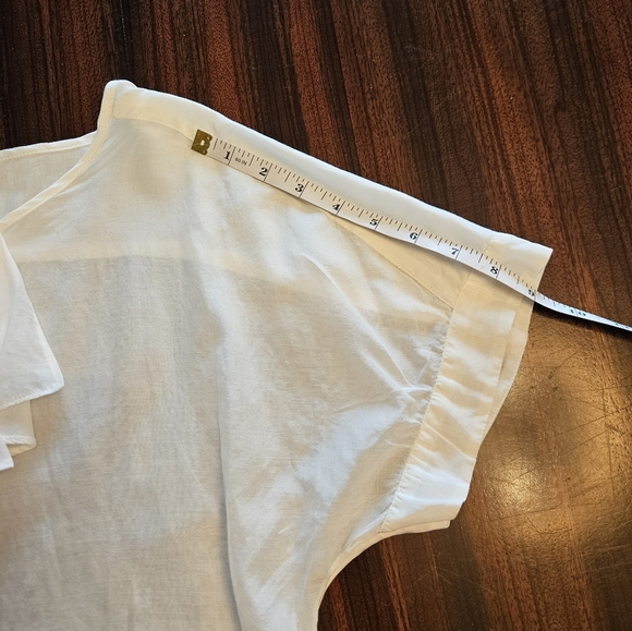 GAP White Semi Sheer Short Sleeve Button Down Ruffle Front Blouse M NWT - Picture 7 of 13